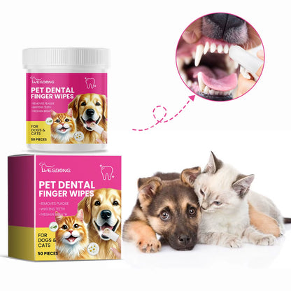 ​50Pcs Teeth Wipes for Dogs Tooth Stain Remover Fresh Breath Dental Plaque Cleaning Wipes Tooth Stone Pet Oral Cleaning Towels