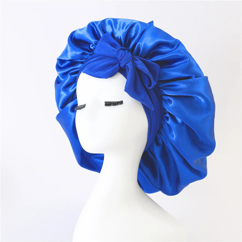 Women Satin Bonnet Solid Sleeping Hat Stretchy Tie Band Elastic Night Shower Cap Adjustable Hair Head Cover Bonnet for Women