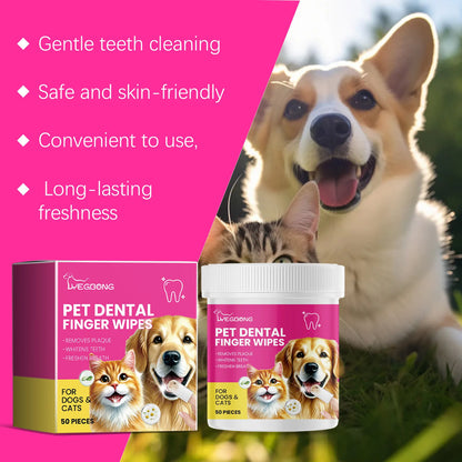 ​50Pcs Teeth Wipes for Dogs Tooth Stain Remover Fresh Breath Dental Plaque Cleaning Wipes Tooth Stone Pet Oral Cleaning Towels