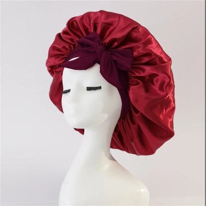 Women Satin Bonnet Solid Sleeping Hat Stretchy Tie Band Elastic Night Shower Cap Adjustable Hair Head Cover Bonnet for Women