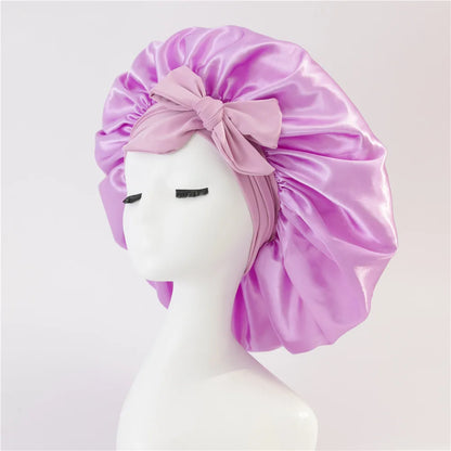 Women Satin Bonnet Solid Sleeping Hat Stretchy Tie Band Elastic Night Shower Cap Adjustable Hair Head Cover Bonnet for Women