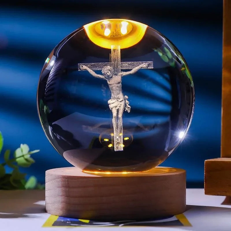 Unique Jesus 3D Crystal Ball Night Light - Perfect for Christmas Decoration and Nativity Scene Displays Religious Beliefs