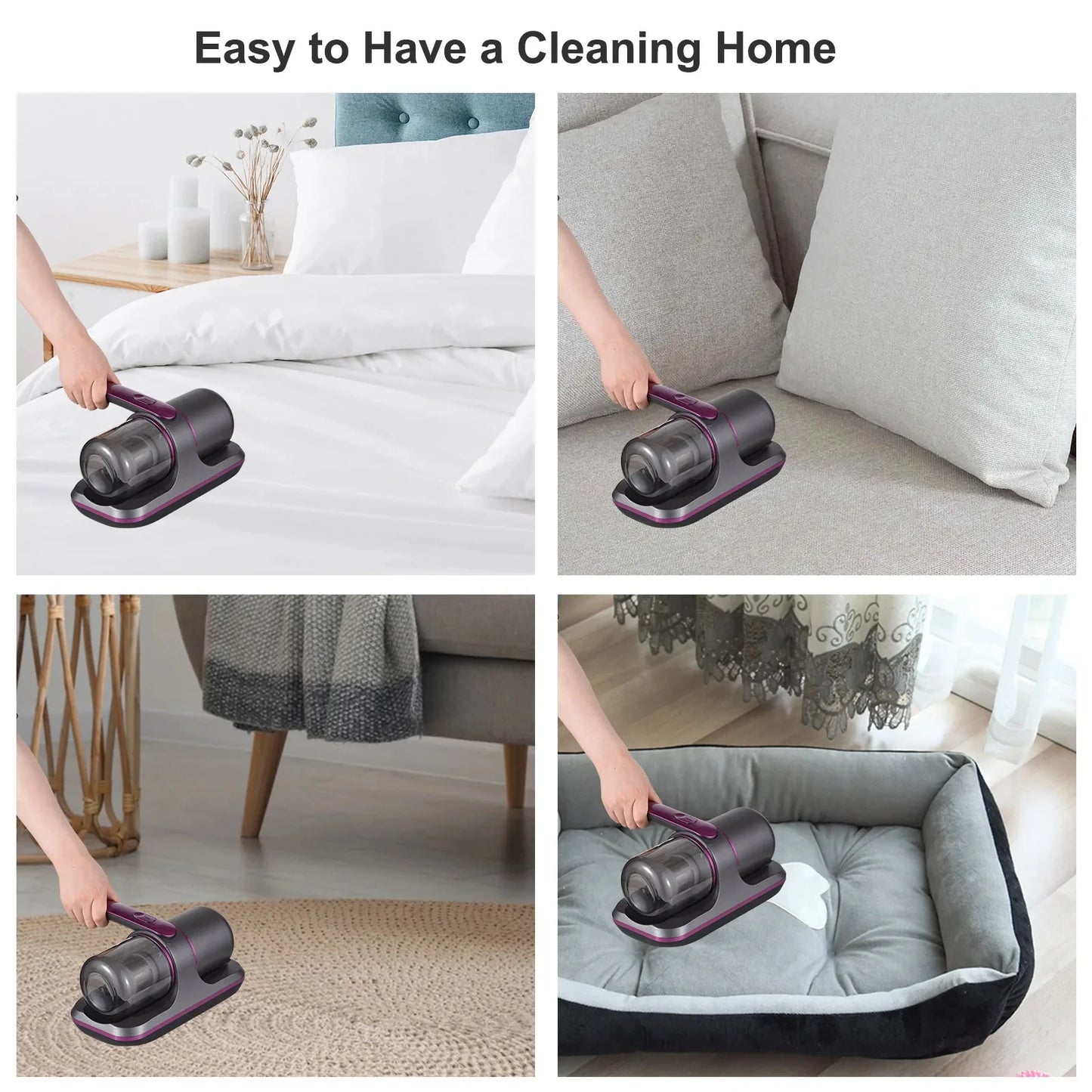 Wireless Mattress Vacuum Cleaner Cordless Handheld UV-C Bed Dust Remover Indepth Cleaning Sofa Specialist 12Kpa Powerful Suction